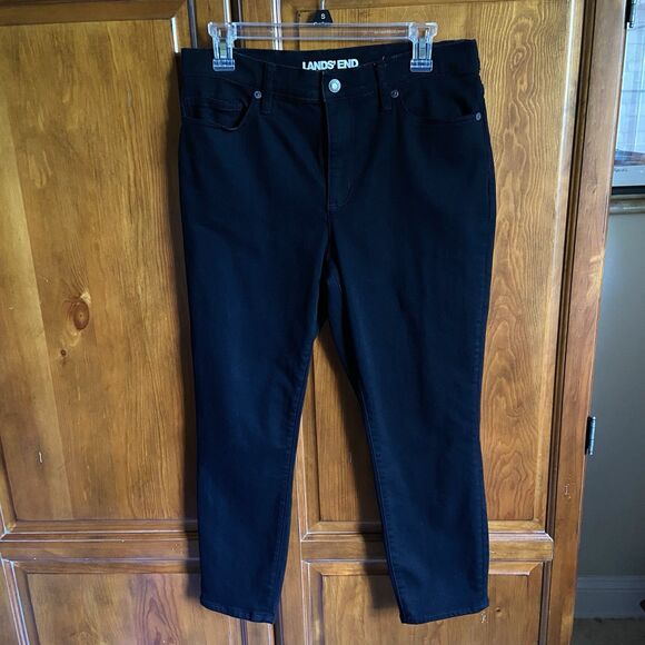 Lands' End Denim - Lands End High Rise Slim Ankle Jeans 7/8 Length Size 12 Petite Black Denim